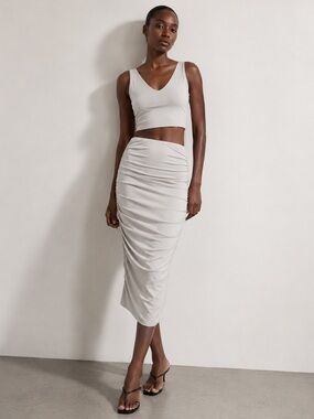 Supre Two-piece Set Light Beige Women's Crop Top Midi Skirt Size XL